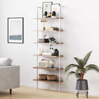 6-Shelf Ladder Bookshelf in Rustic Oak and Matte White