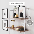 6-Shelf Ladder Bookshelf in Rustic Oak and Matte White