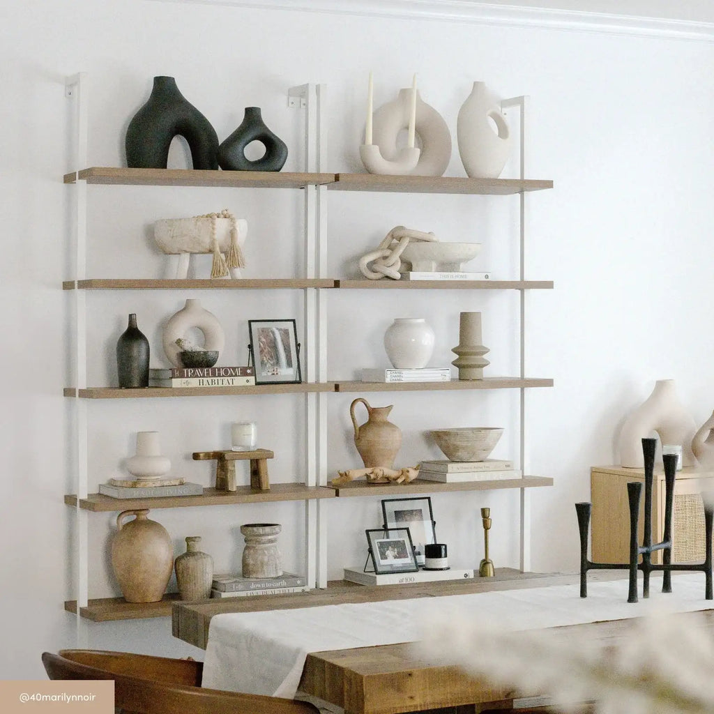 6-Shelf Ladder Bookshelf in Rustic Oak and Matte White
