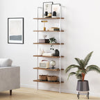 6-Shelf Ladder Bookshelf in Rustic Oak and Matte White, Reclaimed Oak-Matte White