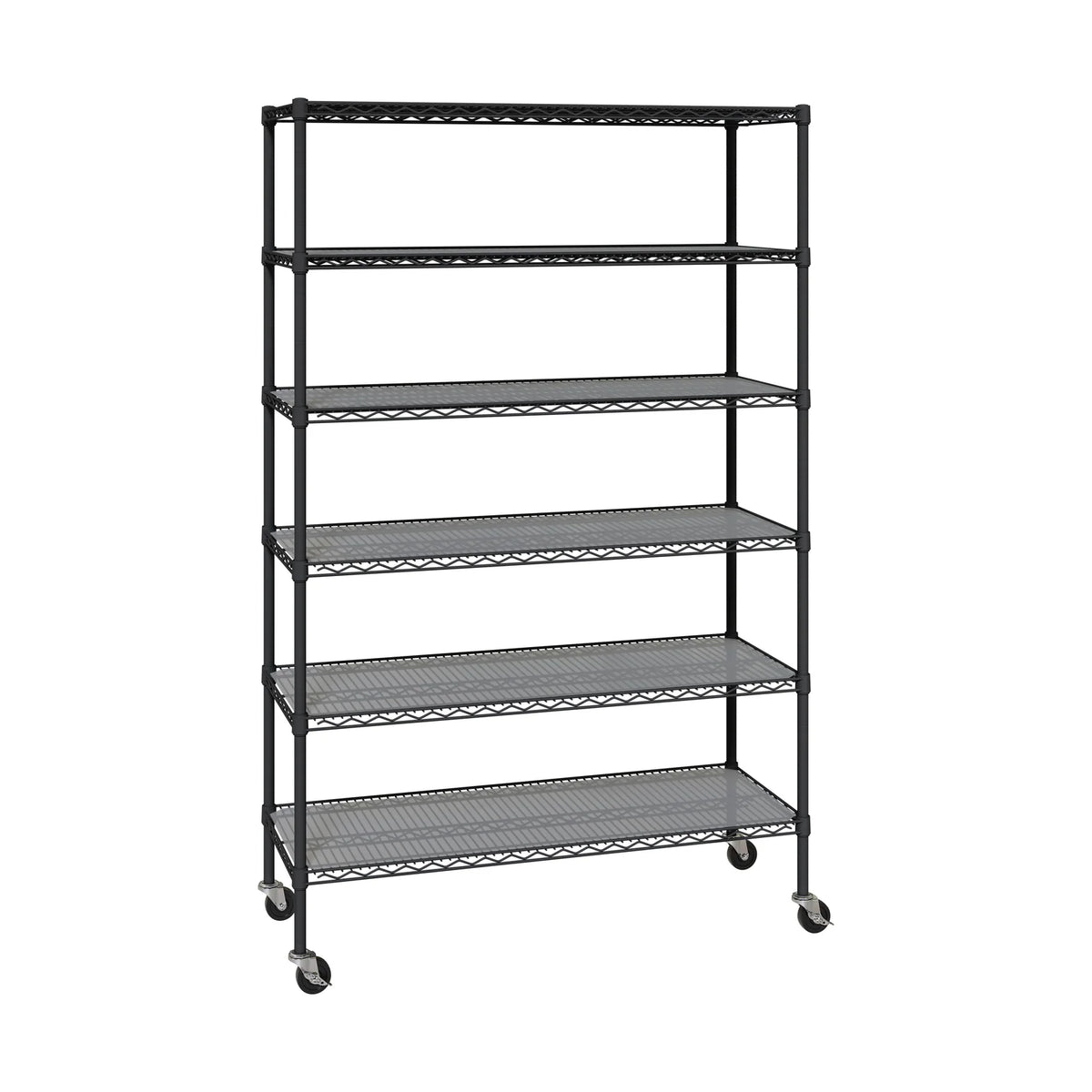 6-Tier Heavy-Duty Steel Shelving Unit with Adjustable Wire Shelves, Liners, Wheels and Leveling Feet — Graphite