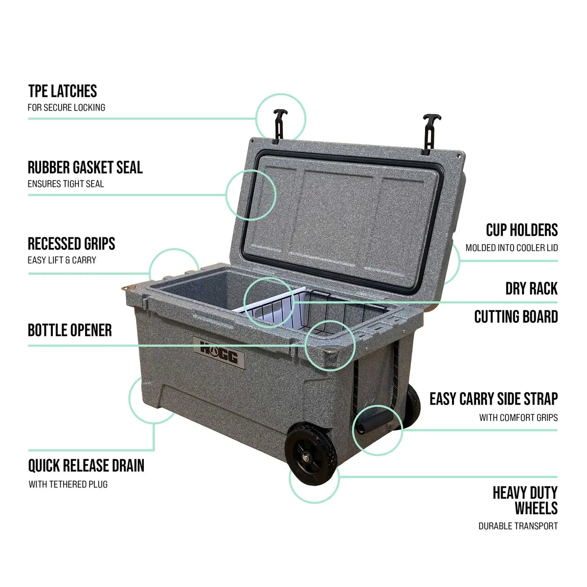 65-Quart Wheeled Cooler, FROSTED GRAY