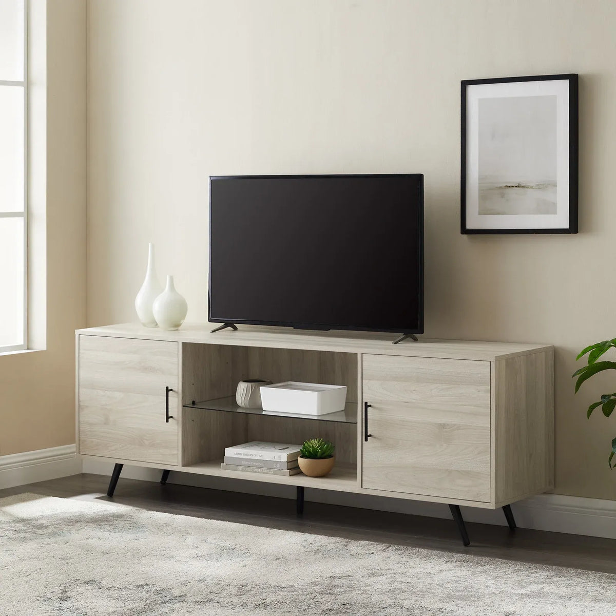 70 Inch Mid-Century TV Stand, Birch