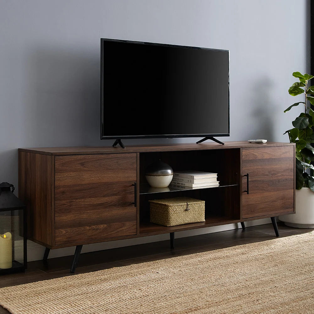 70 Inch Mid-Century TV Stand, Dark Walnut