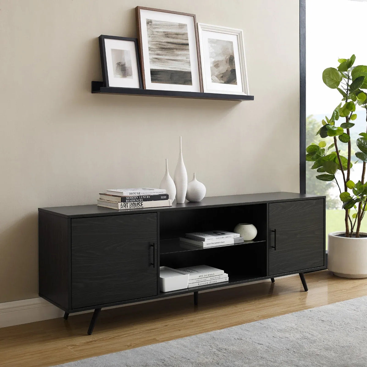 70 Inch Mid-Century TV Stand, Graphite