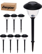 8-Pack Solar Pathway LED Lights in Stainless Steel and Glass, Black