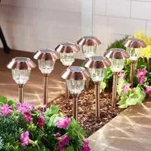 8-Pack Solar Pathway LED Lights in Stainless Steel and Glass