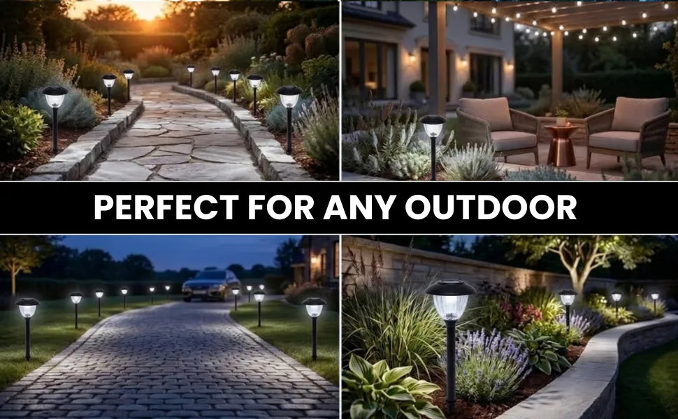 8-Pack Solar Pathway LED Lights in Stainless Steel and Glass