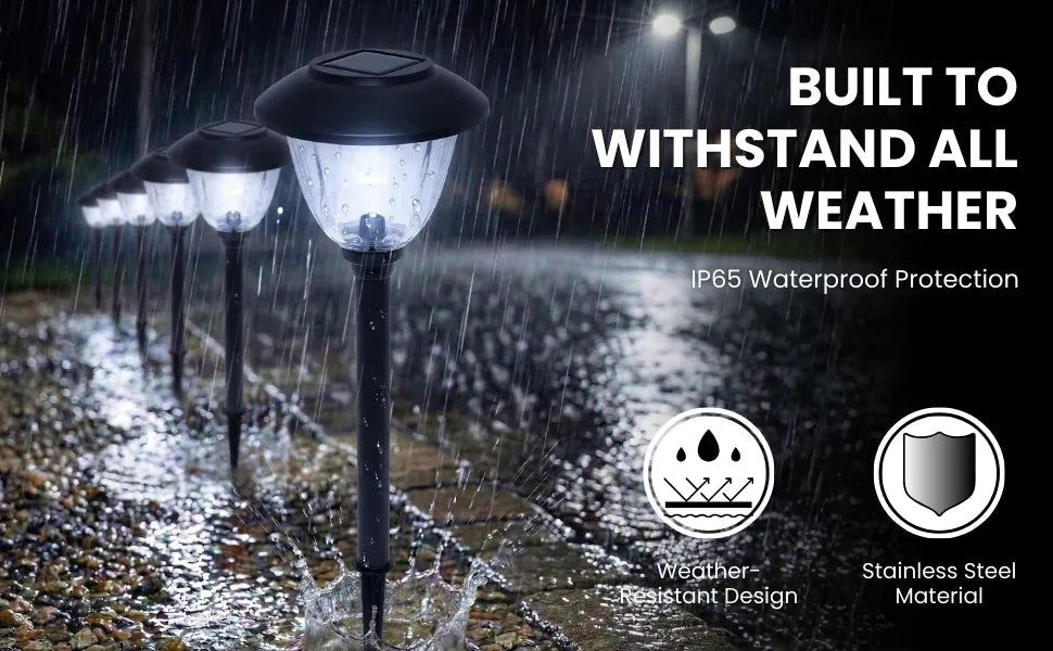 8-Pack Solar Pathway LED Lights in Stainless Steel and Glass