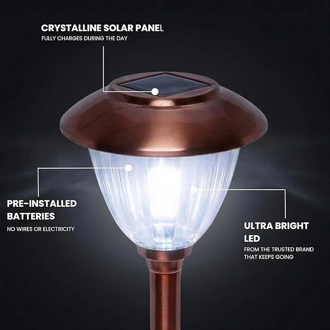8-Pack Solar Pathway LED Lights in Stainless Steel and Glass