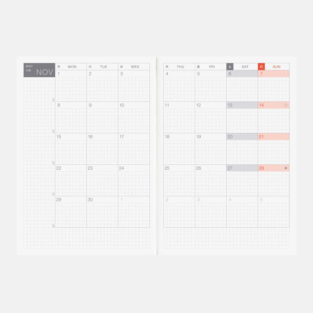 A5 Daily Planner Book for 2027 with January Start, Monday Start, Monthly Calendars and Page-Per-Day Layout