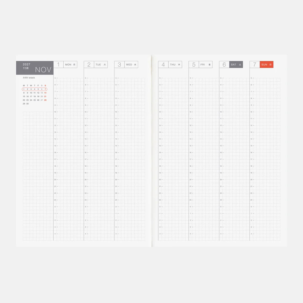 A5 Daily Planner Book for 2027 with January Start, Monday Start, Monthly Calendars and Page-Per-Day Layout
