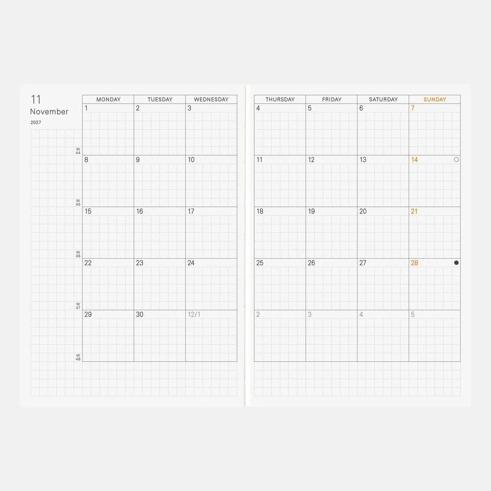 A6 Daily Planner Book for 2027 with January Start, Monday Layout and Fountain Pen Friendly Pages