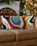 Abstract Organic Cotton Lumbar Throw Pillow, 14 x 32 in Handmade Tufted Multicolor Sofa and Bed Accent