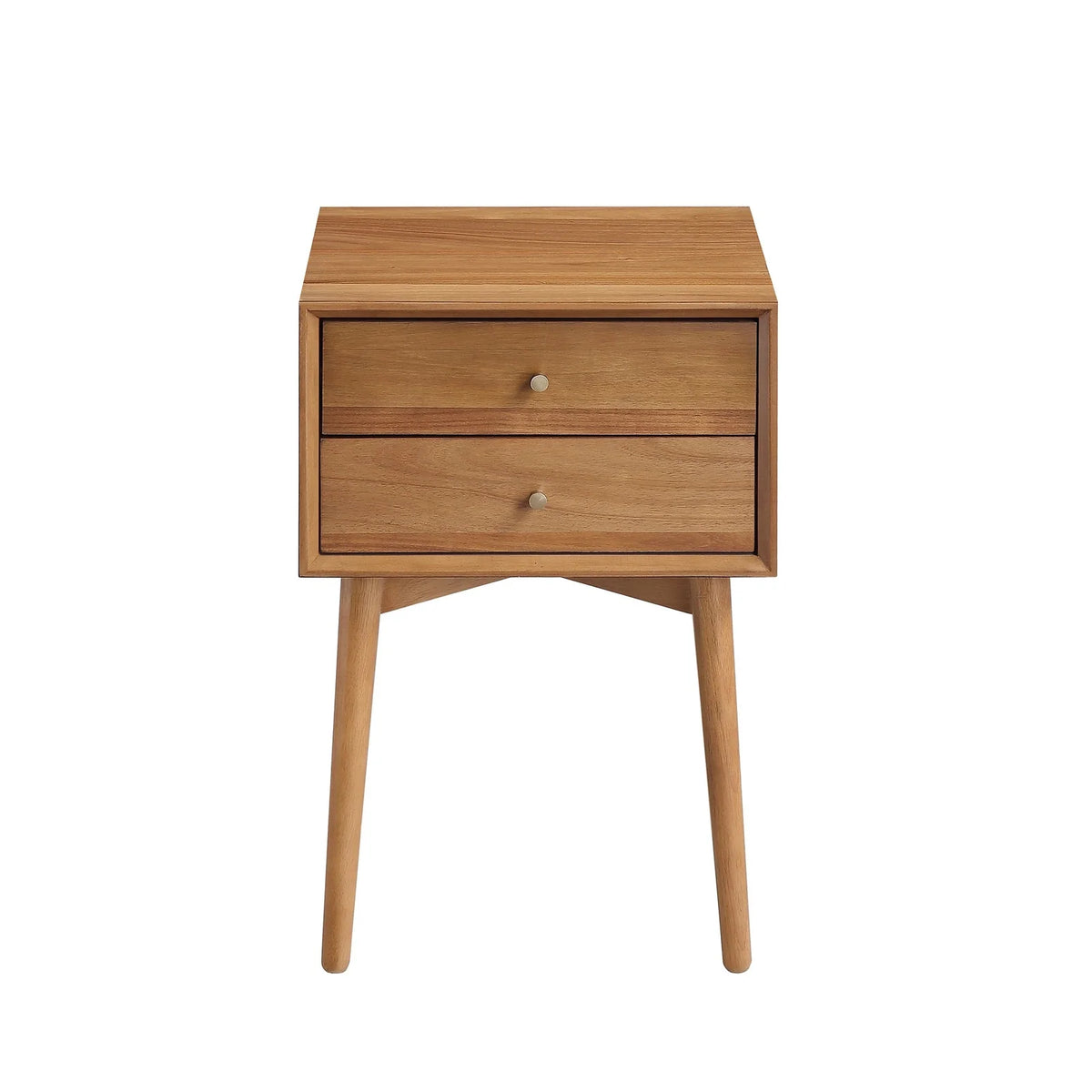 Acacia Veneer Mid-Century Nightstands, Set of 2