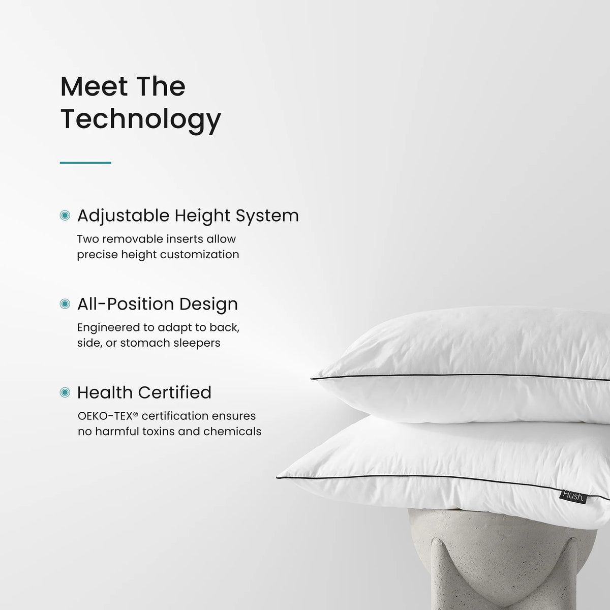 Adjustable Cloud Pillow with Three Height, Removable Inserts, Standard or King Size, Single or 2 Pack
