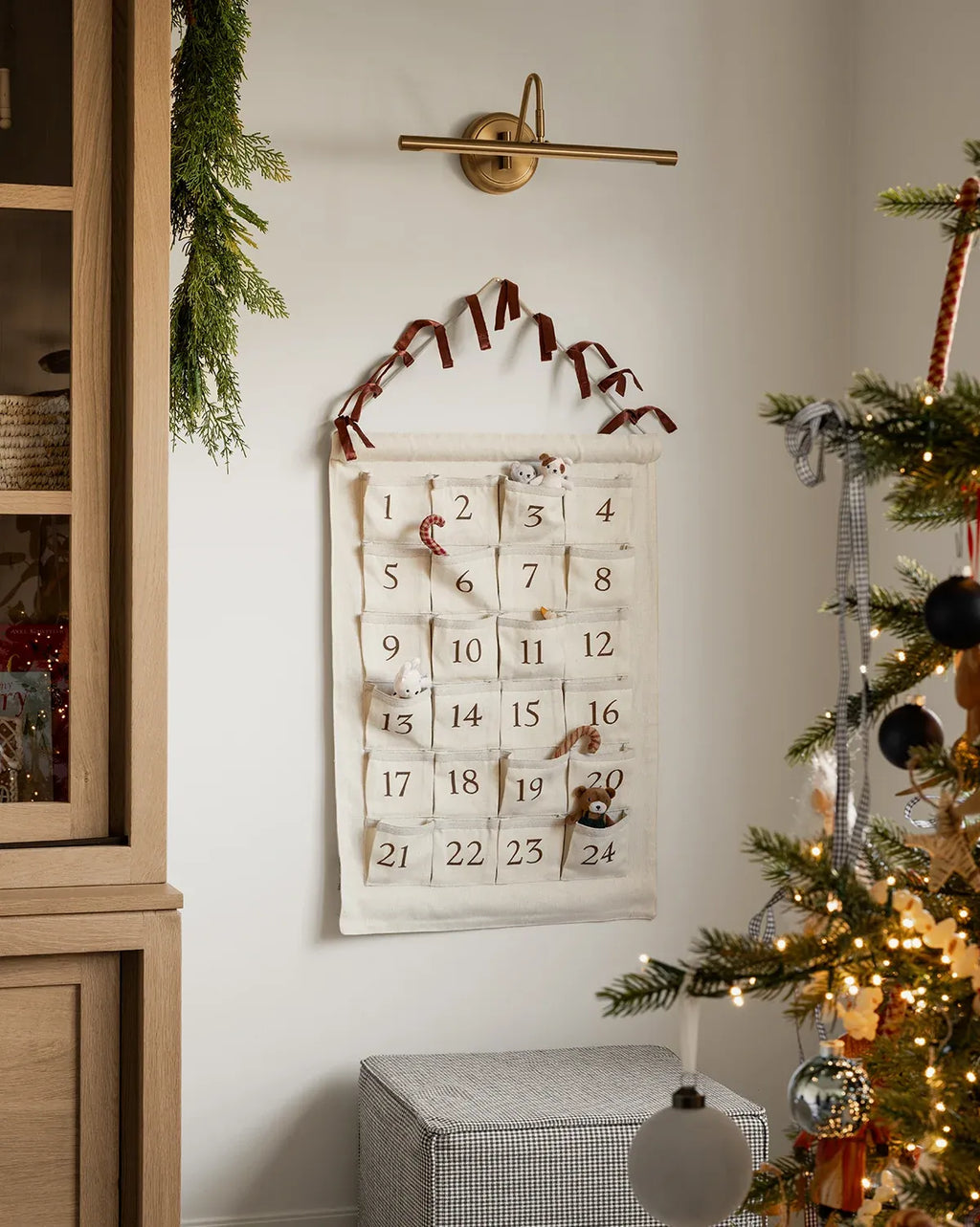Advent Calendar with 24 Numbered Pockets in a Natural Cotton-Linen Blend for Christmas Holiday Decor