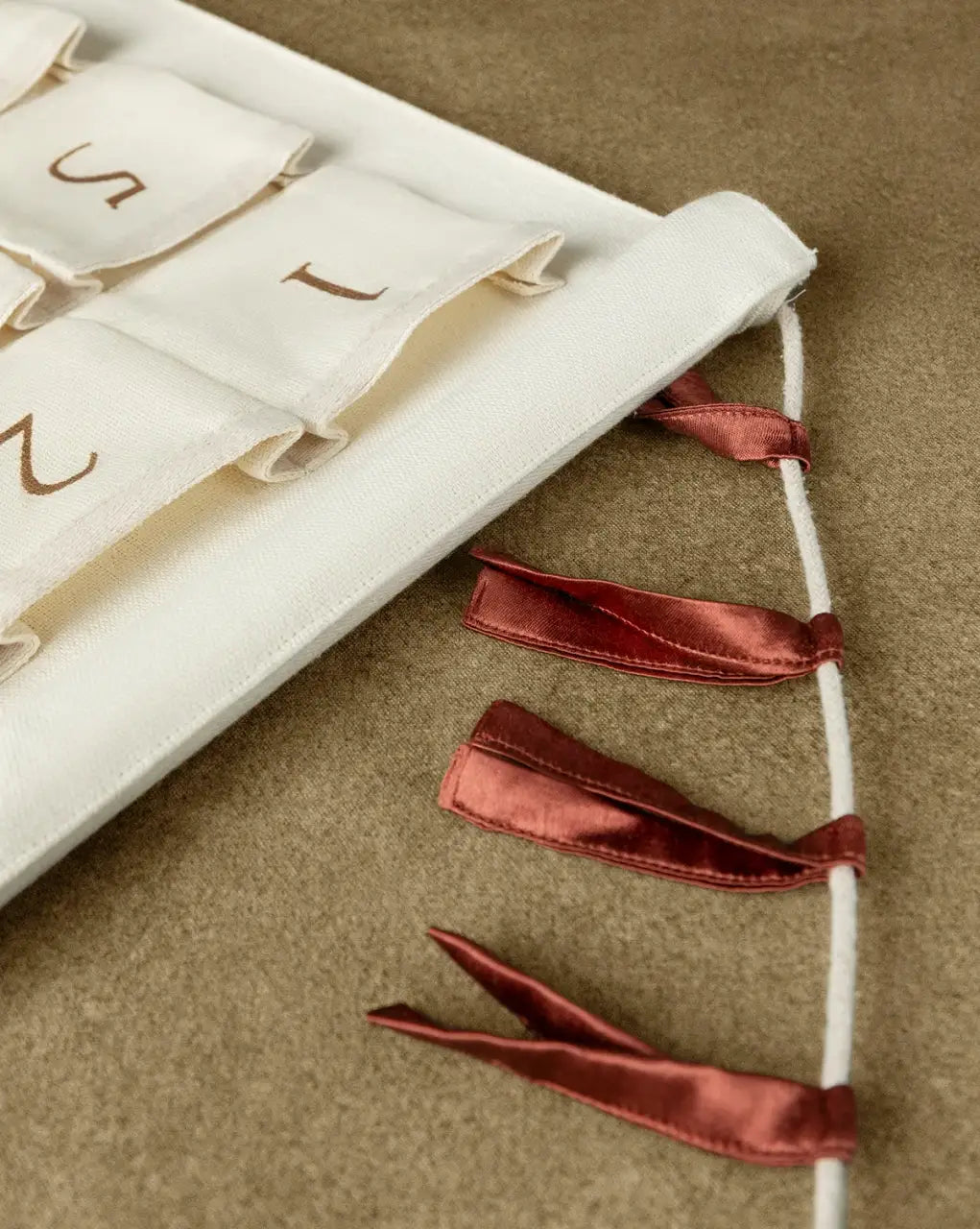 Advent Calendar with 24 Numbered Pockets in a Natural Cotton-Linen Blend for Christmas Holiday Decor