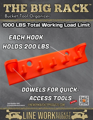 Aerial Work Platform Tool Organizer Rack with Two 3-Inch Hooks, Hammer Loops and 1,000 lb Total Working Load