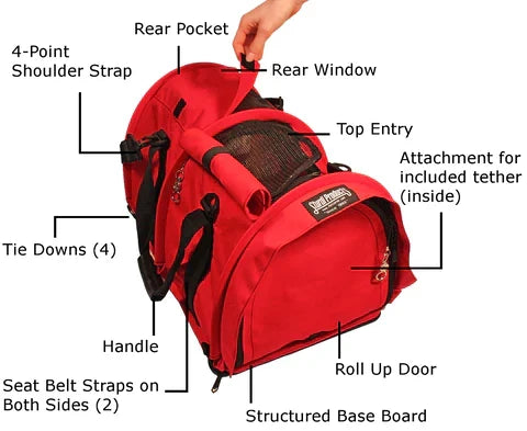 Air Travel Pet Carrier with Flex-Height Design, Mesh Ventilation, Safety Tether and Washable Comfort Pad