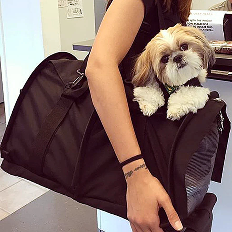 Air Travel Pet Carrier with Flex-Height Design, Mesh Ventilation, Safety Tether and Washable Comfort Pad