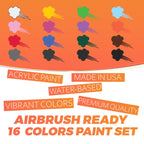 Airbrush Paint Sets for Beginners in Water-Based Acrylic, from Primary Colors to Metallic and Fluorescent Sets