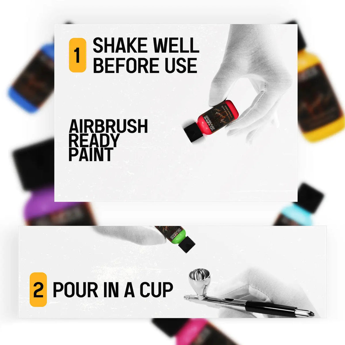 Airbrush Paint Sets for Beginners in Water-Based Acrylic, from Primary Colors to Metallic and Fluorescent Sets
