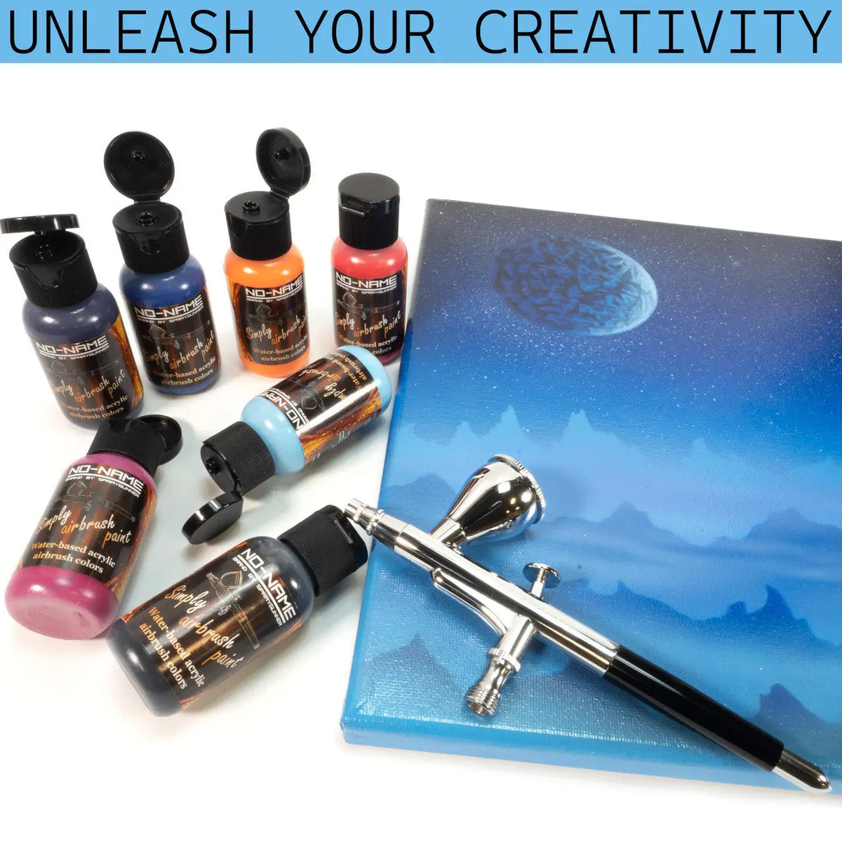 Airbrush Paint Sets for Beginners in Water-Based Acrylic, from Primary Colors to Metallic and Fluorescent Sets