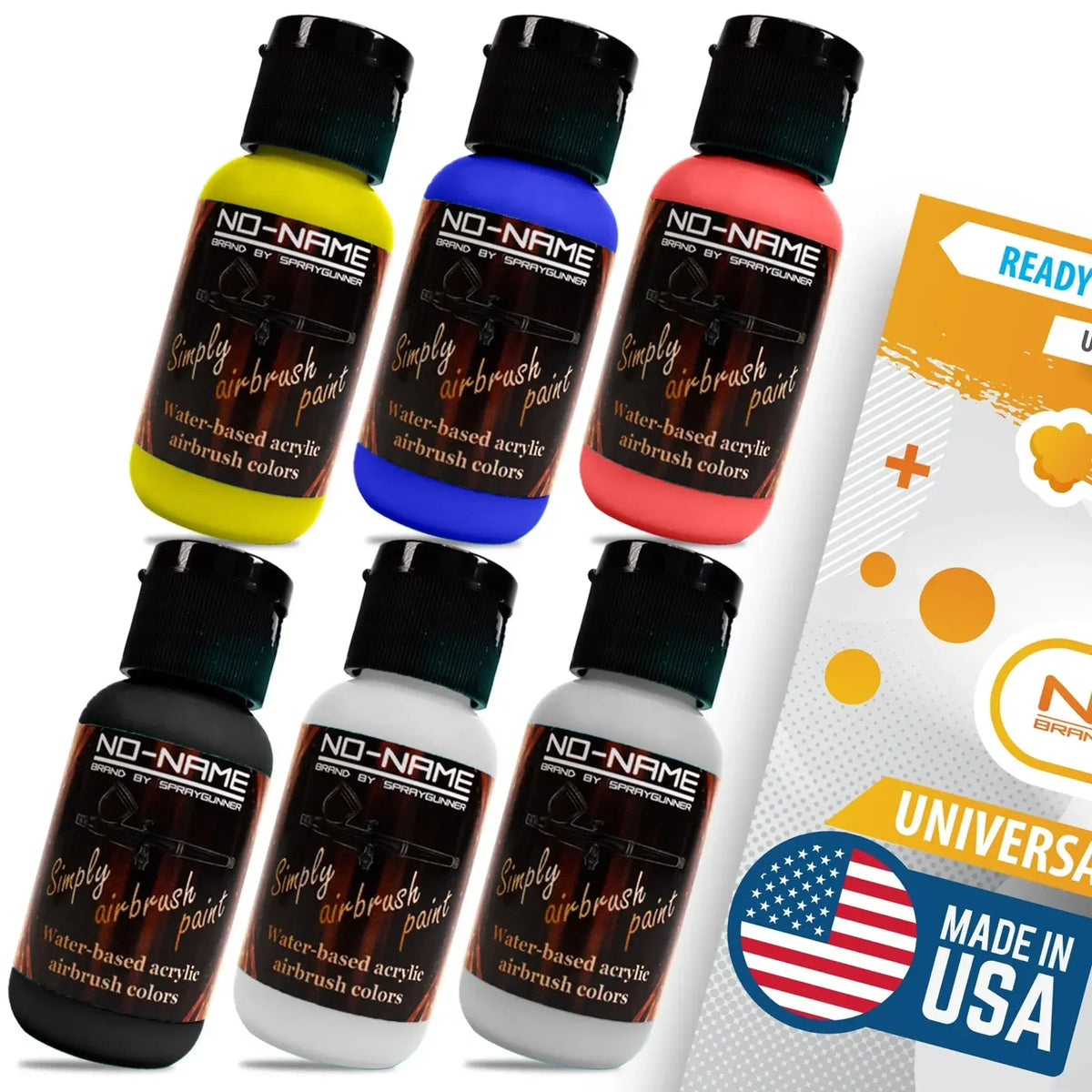 Airbrush Paint Sets for Beginners in Water-Based Acrylic, from Primary Colors to Metallic and Fluorescent Sets — Set of 5