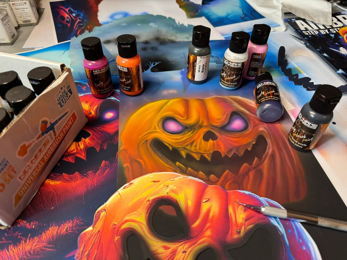 Airbrush Paint Sets for Beginners in Water-Based Acrylic, from Primary Colors to Metallic and Fluorescent Sets