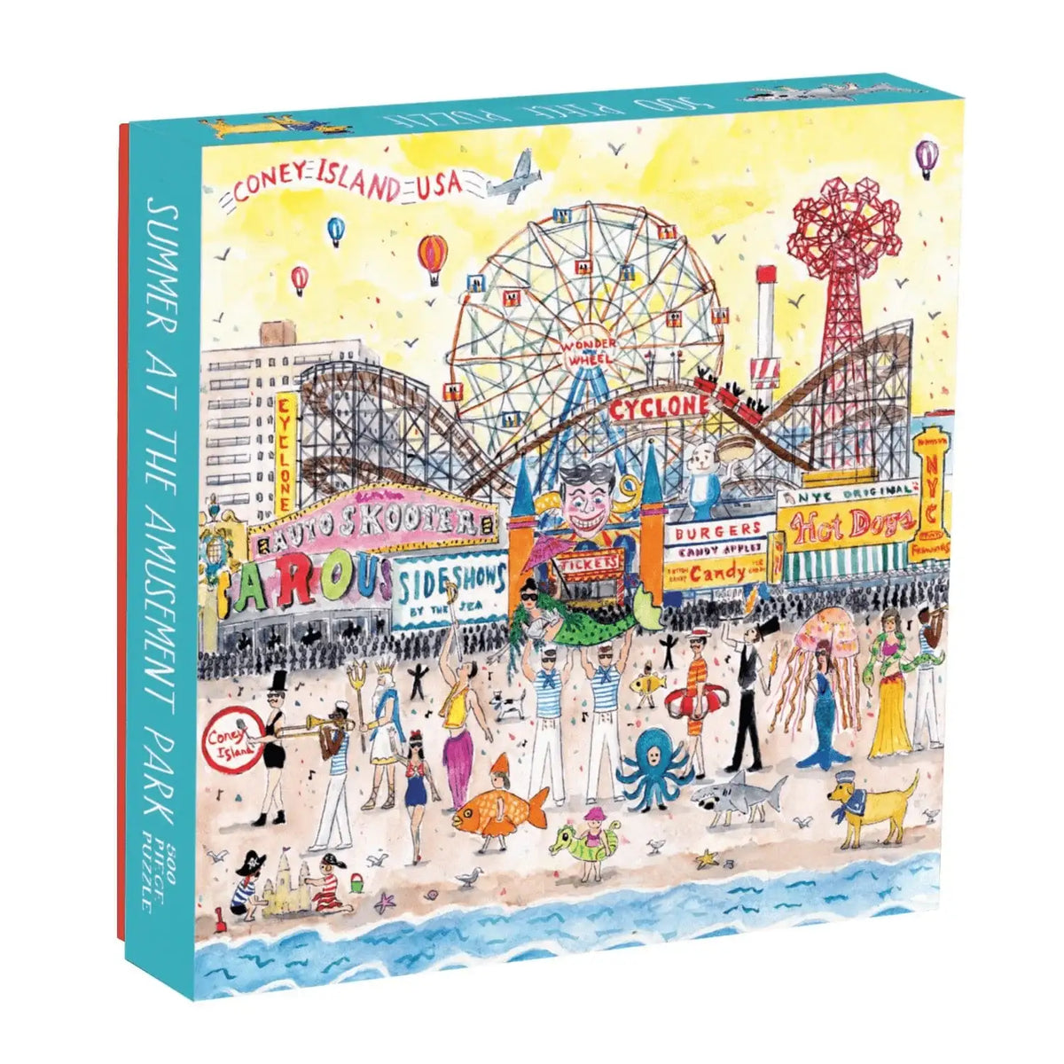 Amusement Park Jigsaw Puzzle, 500 Pieces Featuring Summer Watercolor Artwork in a 20-Inch Square