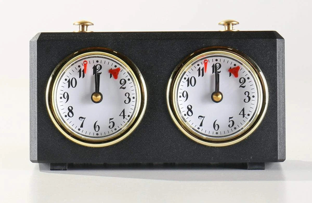 Analog Chess Clock with Wind-Up Operation and Red Time Flags for Club Games and School Chess Sessions — Black