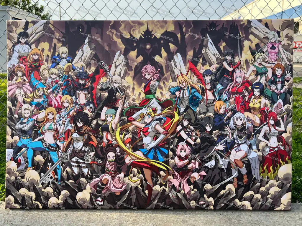 Anime Crossover Art Print Featuring Thirty Heroine Characters, Hidden Easter Eggs and Museum or Canvas Display