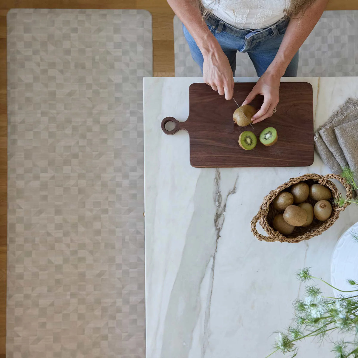 Anti-Fatigue Kitchen Standing Mat in Clay Check Pattern, Wipe-Clean Foam Comfort for Sink, Island, Office or Laundry Areas