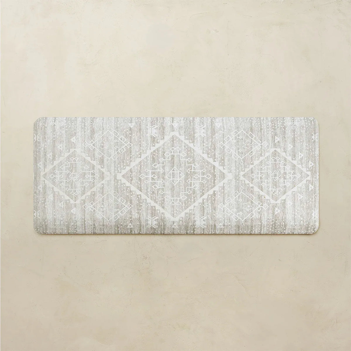 Anti-Fatigue Kitchen Standing Mat with Ergonomic Foam Cushioning and Neutral Moroccan-Inspired Des — Ula in Driftwood / 22x54
