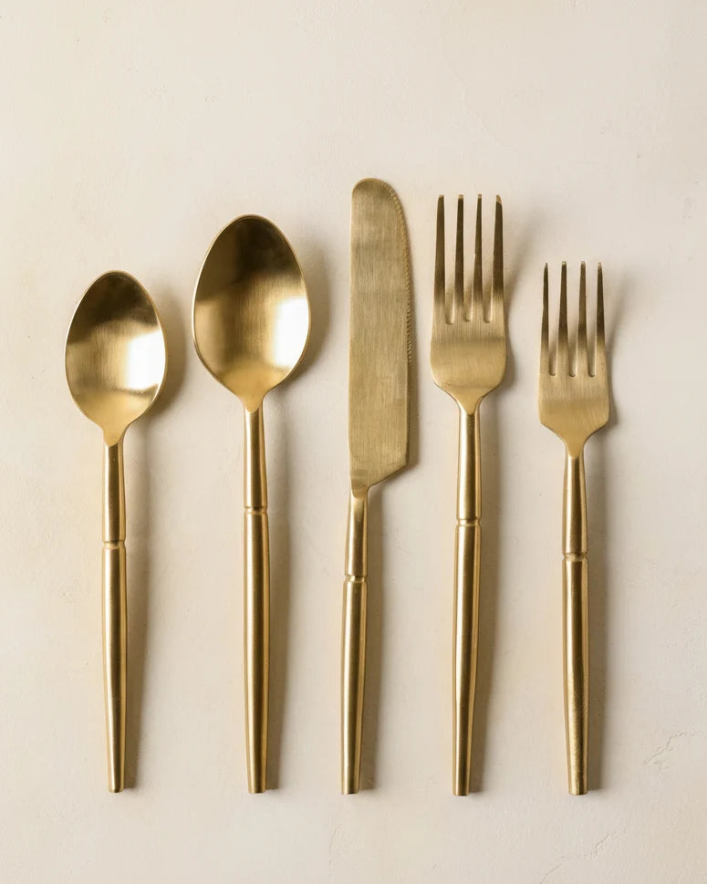 Antique Gold Flatware Set in Stainless Steel, Five