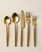 Antique Gold Flatware Set in Stainless Steel, Five