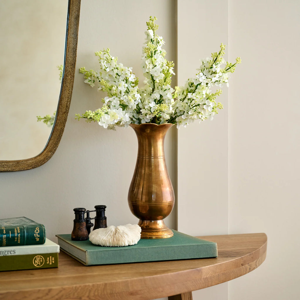 Antiqued Solid Brass Vase with Water-Tight Construction for Fresh Flowers or Standalone Home Display