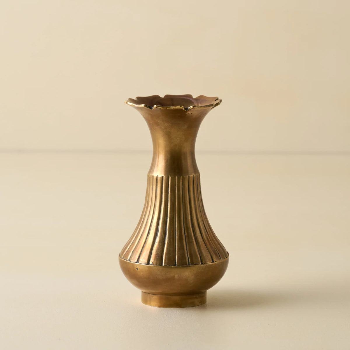 Antiqued Solid Brass Vase with Water-Tight Construction for Fresh Flowers or Standalone Home Display — Small