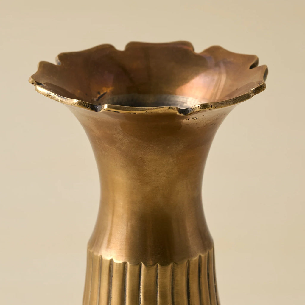 Antiqued Solid Brass Vase with Water-Tight Construction for Fresh Flowers or Standalone Home Display