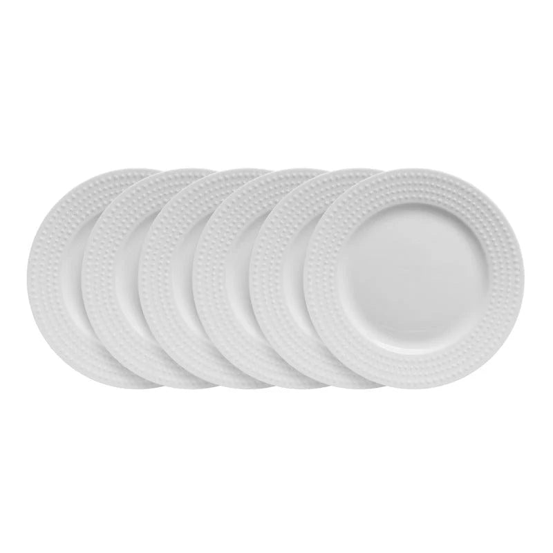 Appetizer Plates Set of 6 in White Bone China with Embossed Dot Detail for Everyday Dining and Entertaining
