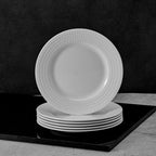 Appetizer Plates Set of 6 in White Bone China with Embossed Dot Detail for Everyday Dining and Entertaining