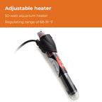 Aquarium Heater Pack with 50-Watt Adjustable Heater, Glass Thermometer and Suction-Cup Stand