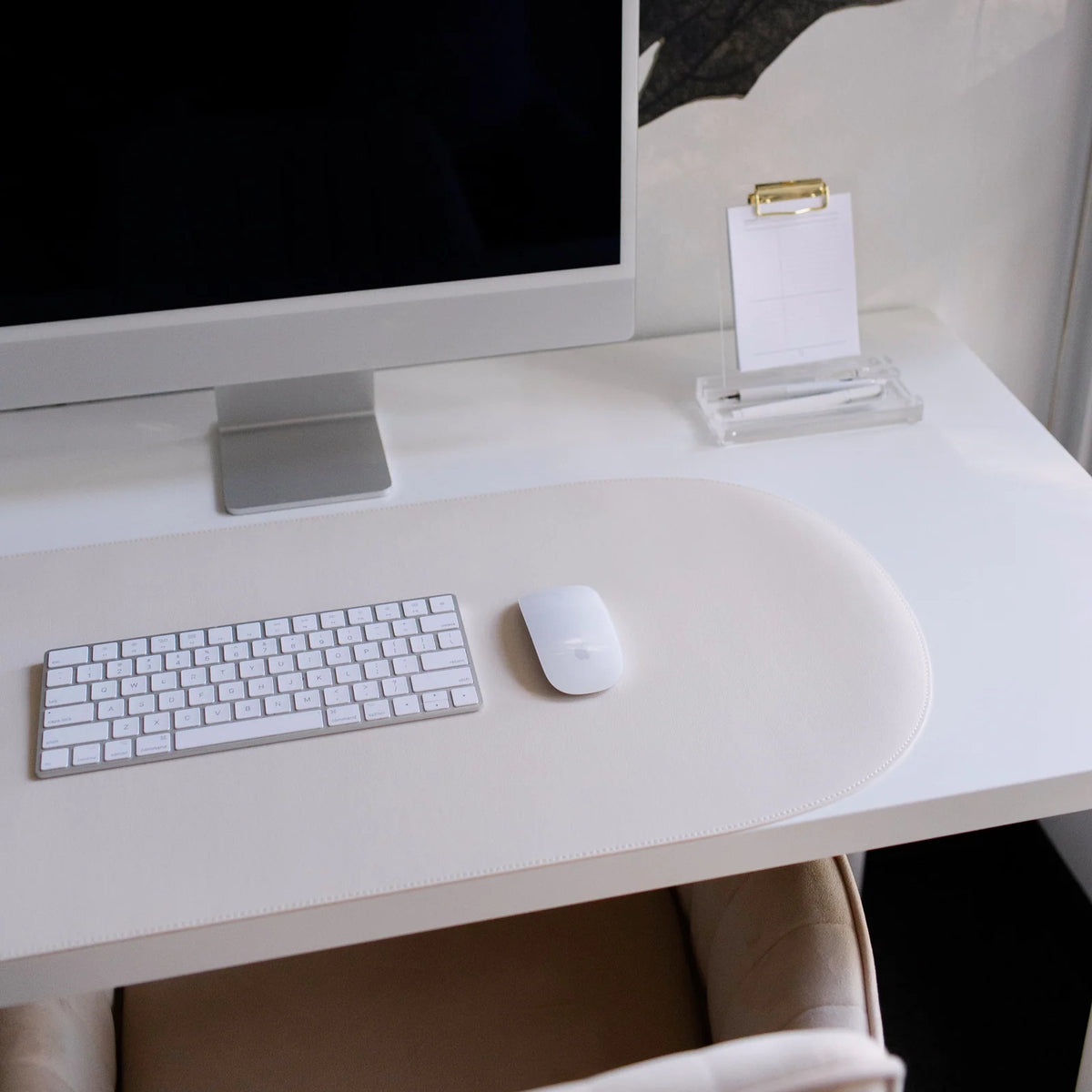 Arch Desk Mat in Cream White Vegan Leather for a Minimalist Workspace and Water-Resistant Desk Protection
