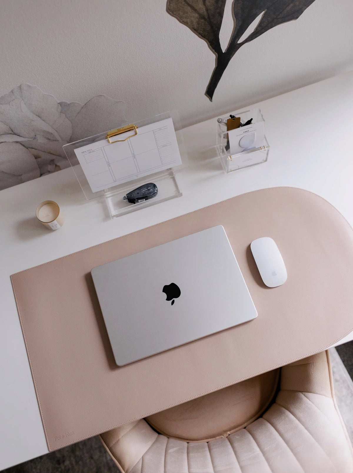 Arch Desk Mat in Milk Tea Vegan Leather for a Minimalist Workspace, Featuring a Water-Resistant Surface