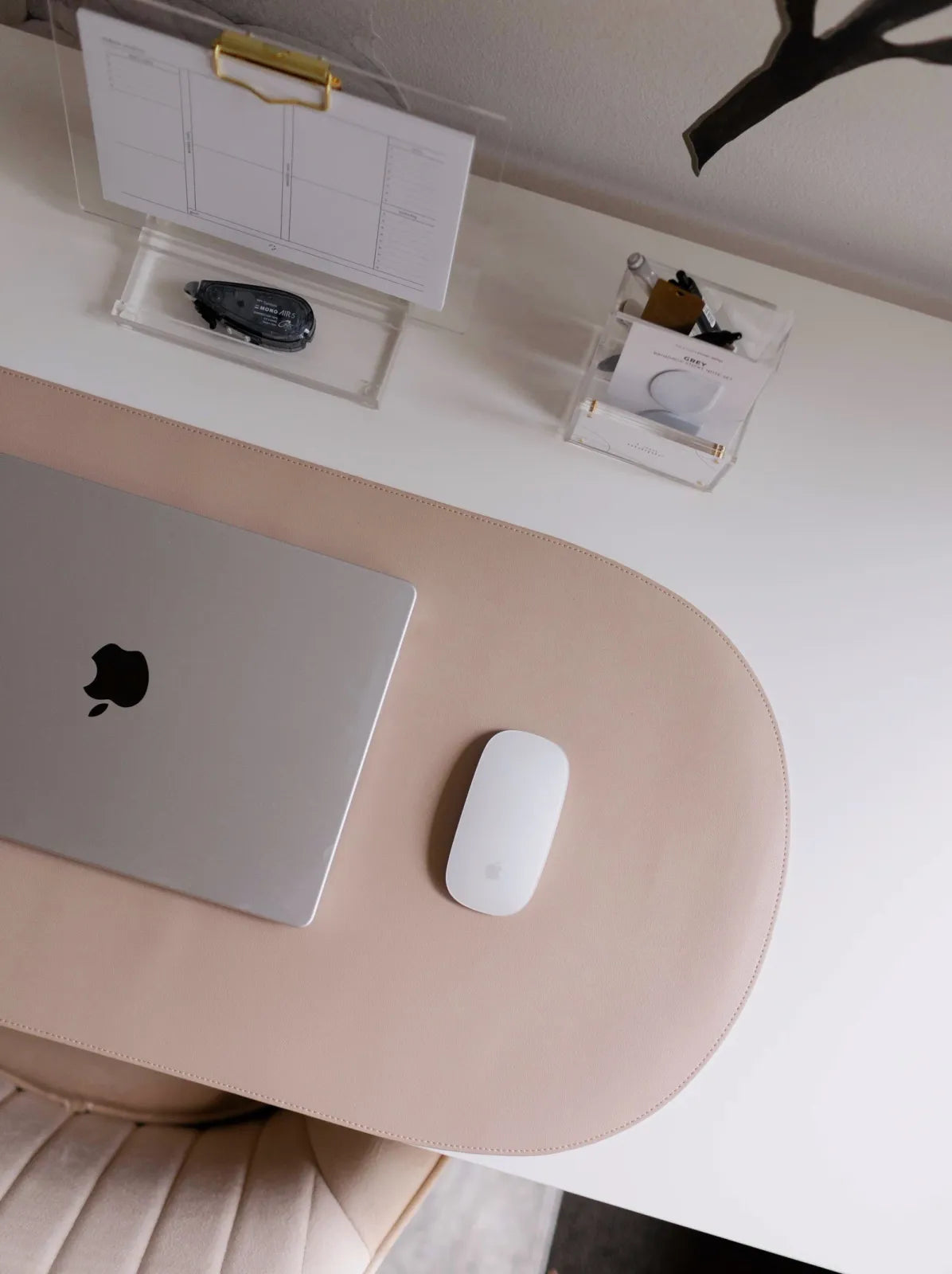 Arch Desk Mat in Milk Tea Vegan Leather for a Minimalist Workspace, Featuring a Water-Resistant Surface