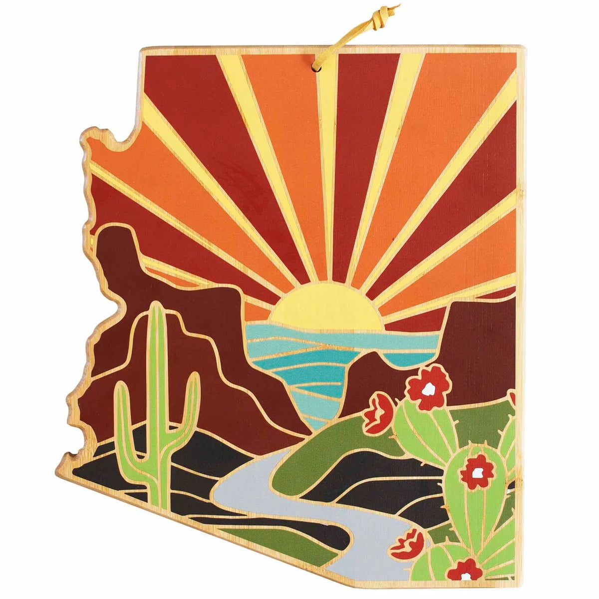 Arizona Bamboo Cutting Board with Colorful Landscape Artwork and a Blank Reverse for Food Preparation