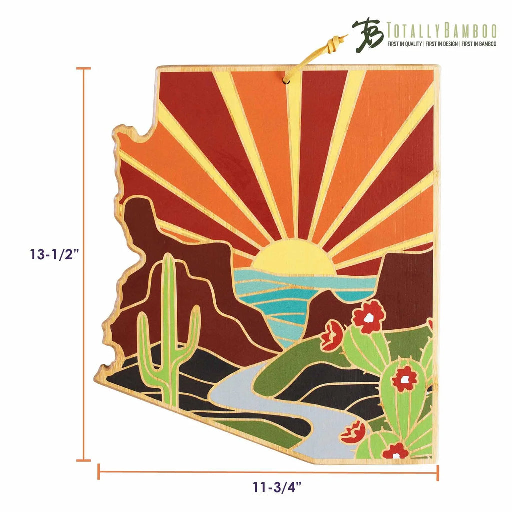 Arizona Bamboo Cutting Board with Colorful Landscape Artwork and a Blank Reverse for Food Preparation