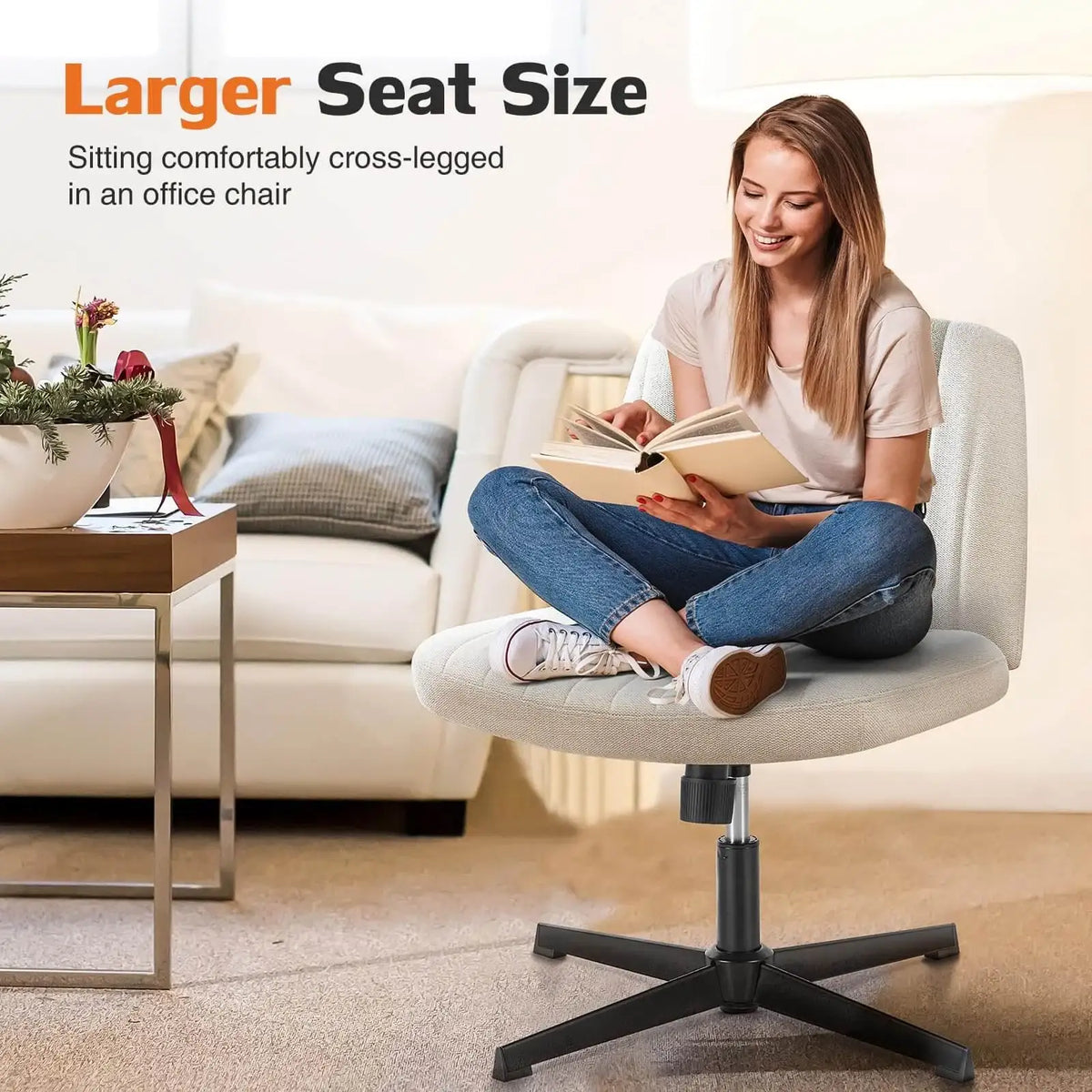Armless Office Chair for Home Workspaces with a Wide U-Shaped Seat and High-Density Sponge Cushioning