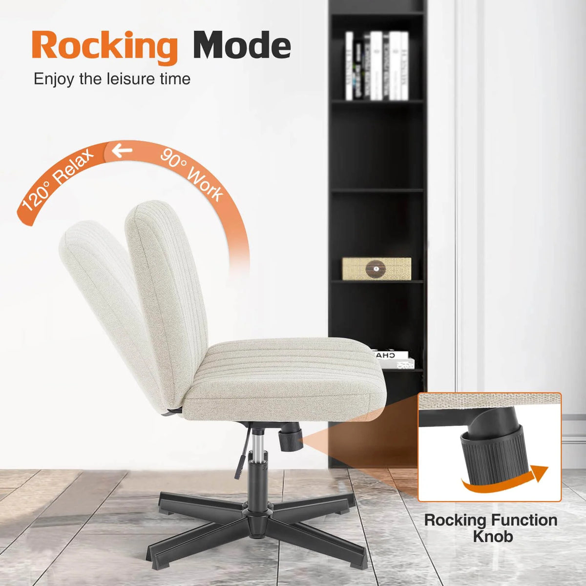 Armless Office Chair for Home Workspaces with a Wide U-Shaped Seat and High-Density Sponge Cushioning